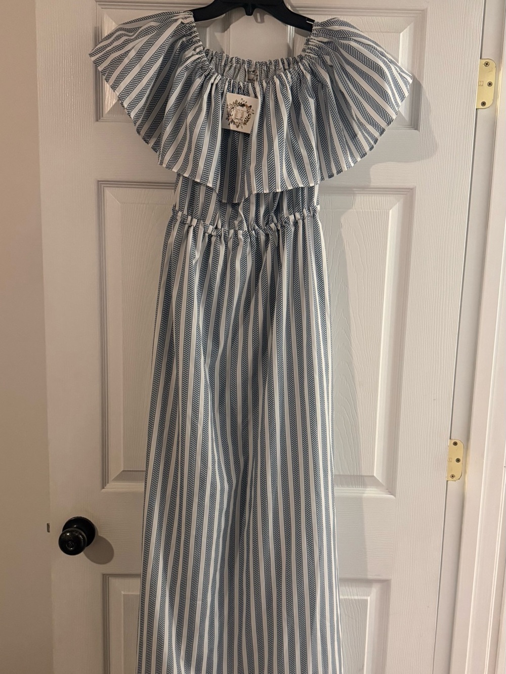 Saving Grace Smocks Striped Blue and White Womens Maxi Dress